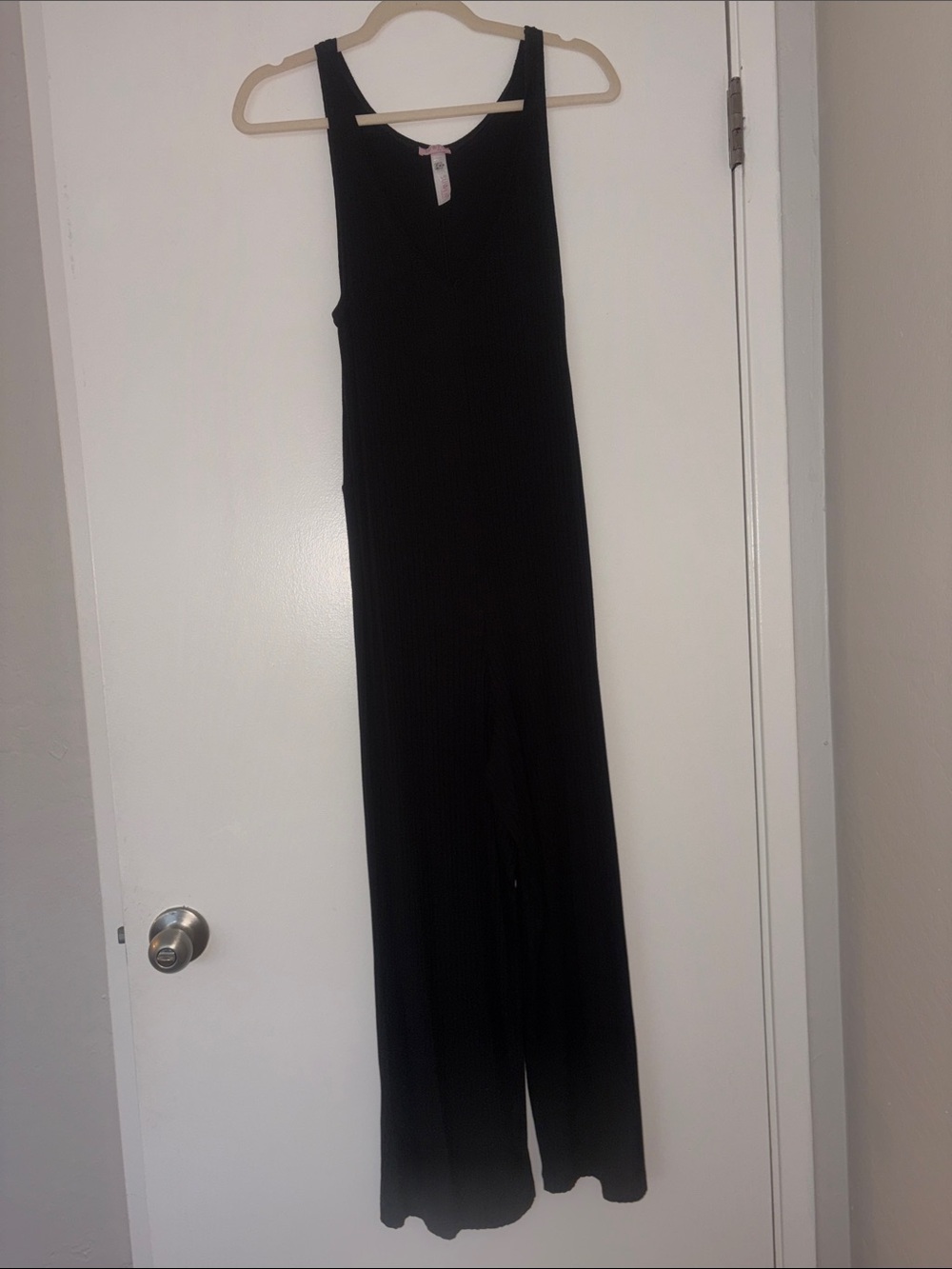 Classic Black Ribbed Wide-Leg Jumpsuit